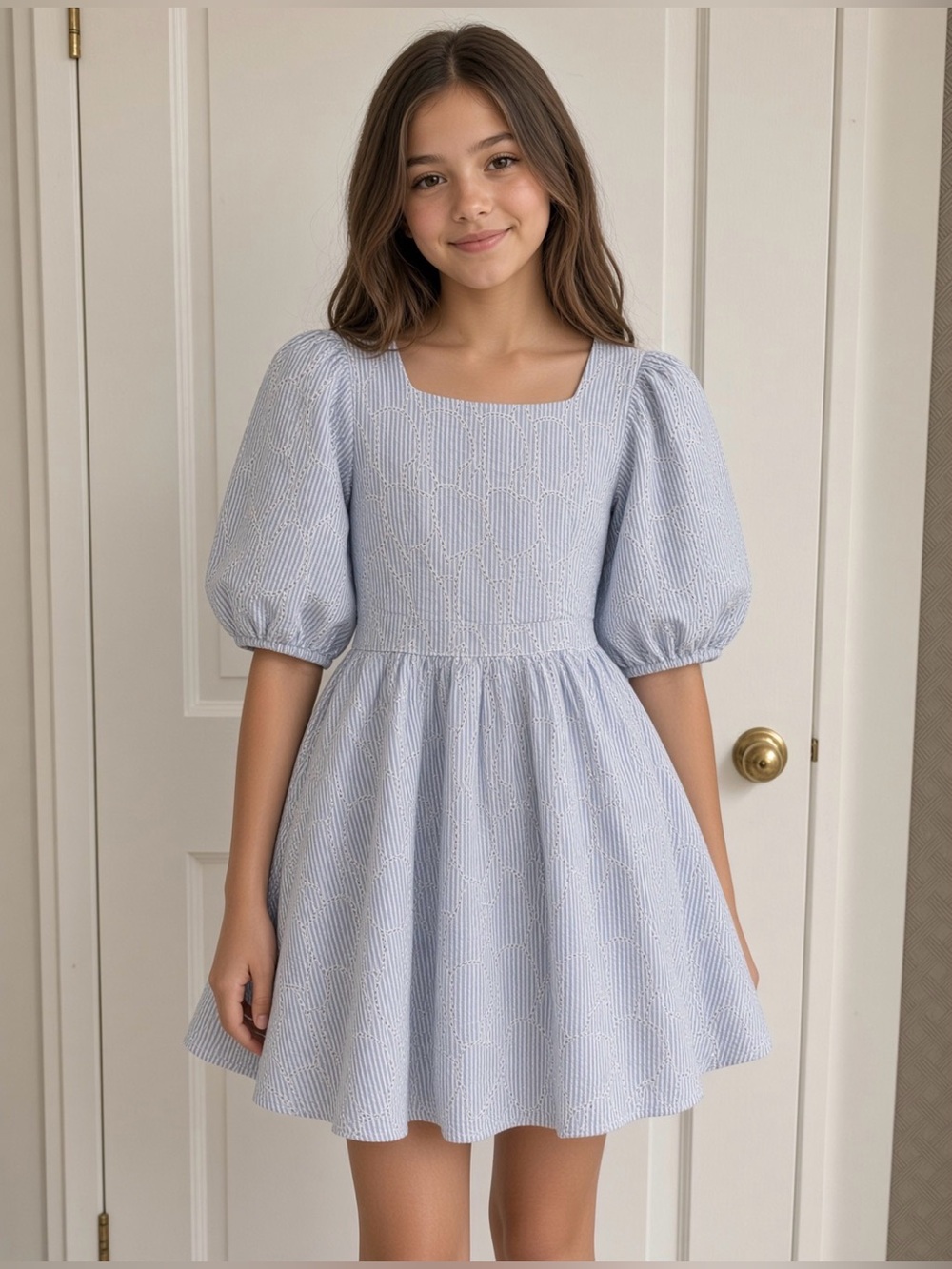 Girls Margo Broderie Mini Dress in Blue Mist
— Bardot Junior size 12